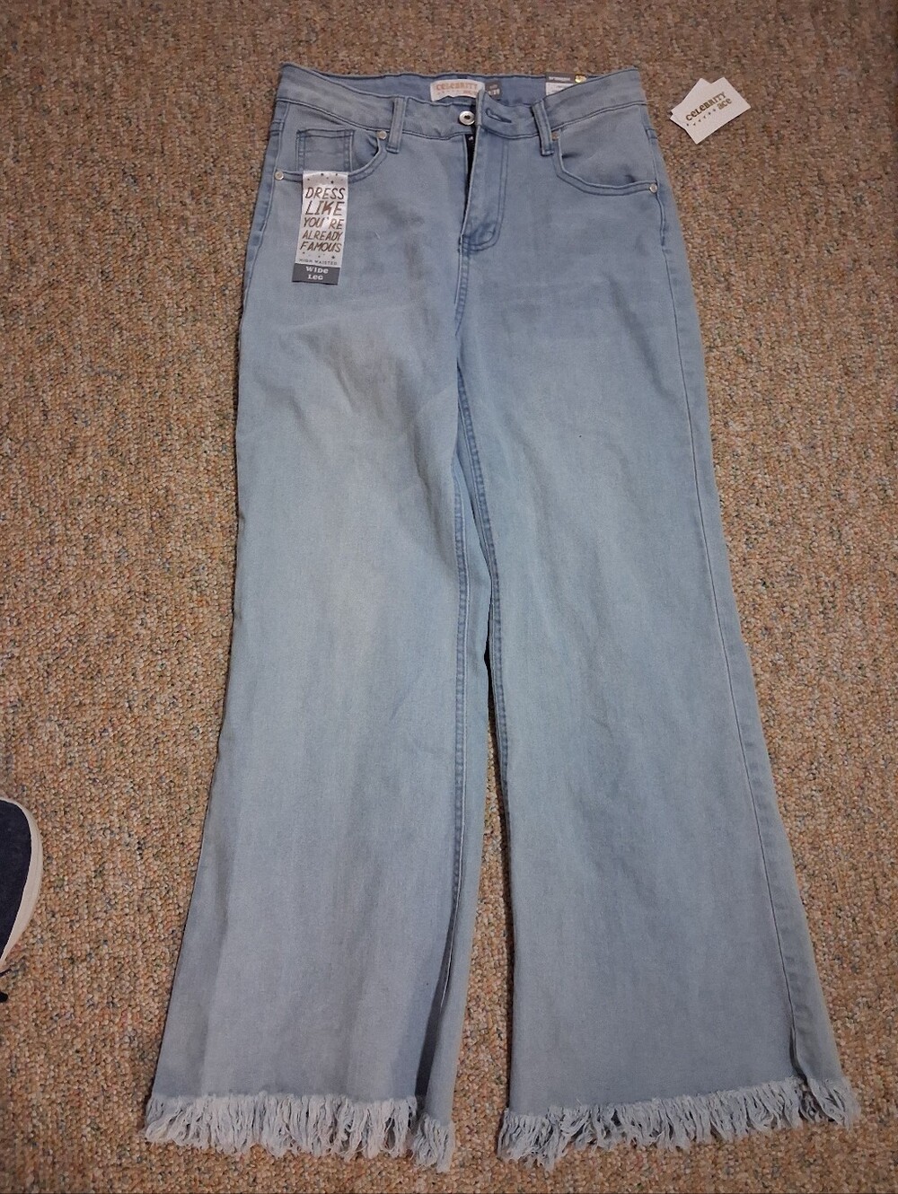 Celebrity Pink Light Blue Frayed Wide-Leg Jeans - High Rise